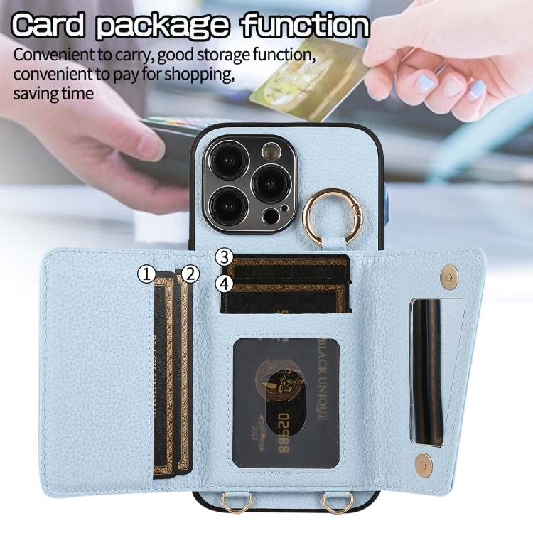 For iPhone 14 Plus Crossbody Ring Wallet Leather Back Cover Phone Case(Blue) For iPhone 14 Plus Crossbody Ring Wallet Leather Back Cover Phone Case(Blue)