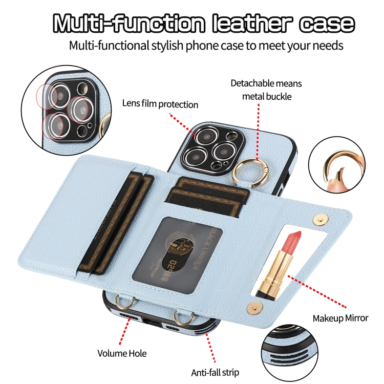 For iPhone 14 Plus Crossbody Ring Wallet Leather Back Cover Phone Case(Blue) For iPhone 14 Plus Crossbody Ring Wallet Leather Back Cover Phone Case(Blue)