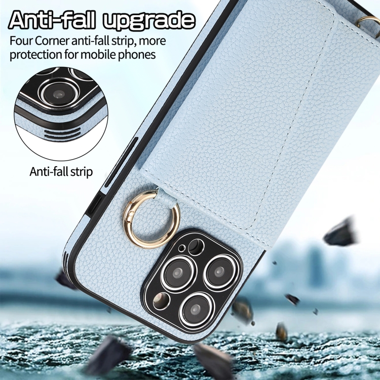 For iPhone 14 Plus Crossbody Ring Wallet Leather Back Cover Phone Case(Blue) For iPhone 14 Plus Crossbody Ring Wallet Leather Back Cover Phone Case(Blue)
