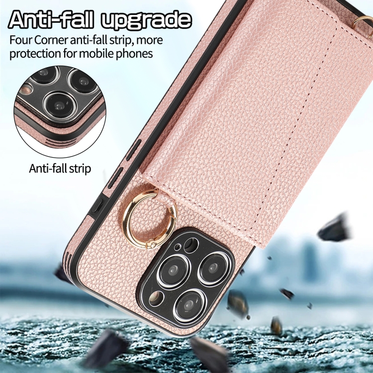 For iPhone 15 Plus Crossbody Ring Wallet Leather Back Cover Phone Case(Pink) For iPhone 15 Plus Crossbody Ring Wallet Leather Back Cover Phone Case(Pink)