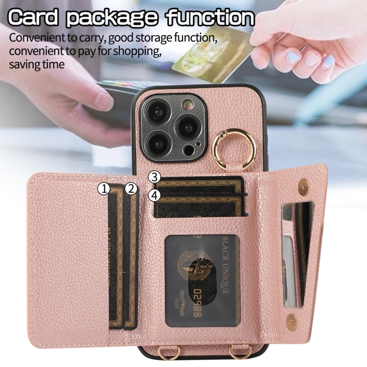 For iPhone 15 Plus Crossbody Ring Wallet Leather Back Cover Phone Case(Pink) For iPhone 15 Plus Crossbody Ring Wallet Leather Back Cover Phone Case(Pink)