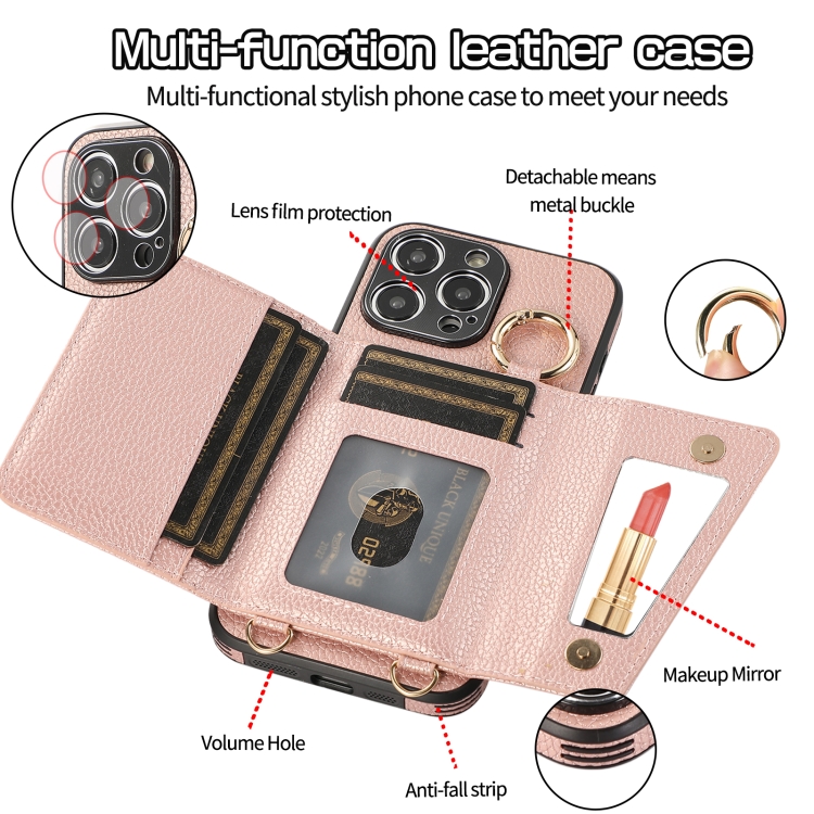 For iPhone 15 Plus Crossbody Ring Wallet Leather Back Cover Phone Case(Pink) For iPhone 15 Plus Crossbody Ring Wallet Leather Back Cover Phone Case(Pink)