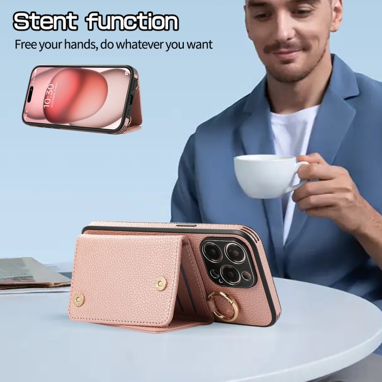 For iPhone 15 Plus Crossbody Ring Wallet Leather Back Cover Phone Case(Pink) For iPhone 15 Plus Crossbody Ring Wallet Leather Back Cover Phone Case(Pink)