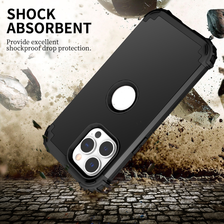 For iPhone 15 Pro 3 in 1 Silicone Hybrid PC Shockproof Phone Case(Black)