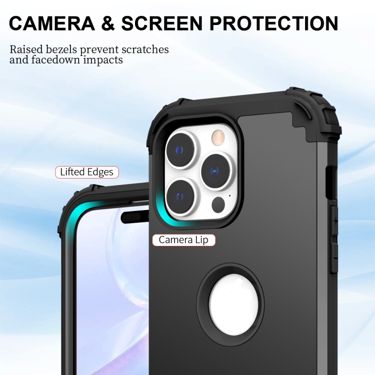 For iPhone 15 Pro 3 in 1 Silicone Hybrid PC Shockproof Phone Case(Black)