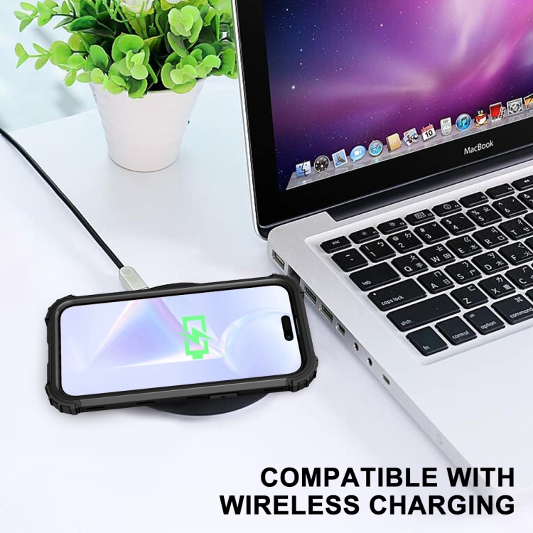 For iPhone 15 Pro 3 in 1 Silicone Hybrid PC Shockproof Phone Case(Black)