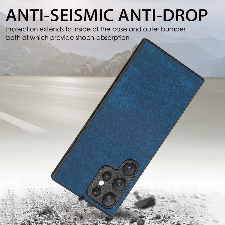 For Samsung Galaxy S23 Ultra 5G Vintage Leather PC Back Cover Phone Case(Blue) For Samsung Galaxy S23 Ultra 5G Vintage Leather PC Back Cover Phone Case(Blue)