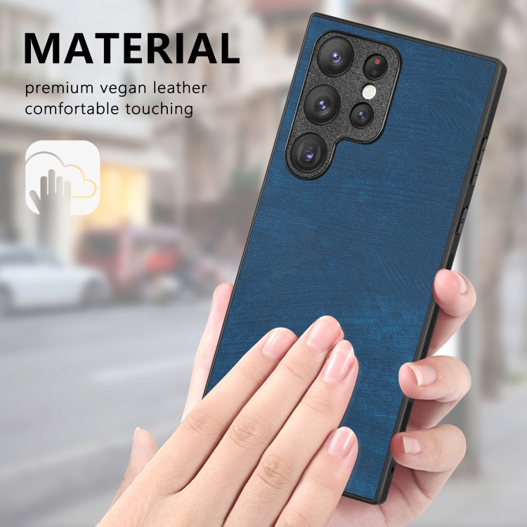 For Samsung Galaxy S23 Ultra 5G Vintage Leather PC Back Cover Phone Case(Blue) For Samsung Galaxy S23 Ultra 5G Vintage Leather PC Back Cover Phone Case(Blue)