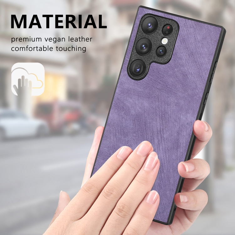 For Samsung Galaxy S24 Ultra 5G Vintage Leather PC Back Cover Phone Case(Purple) For Samsung Galaxy S24 Ultra 5G Vintage Leather PC Back Cover Phone Case(Purple)