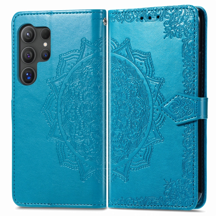 For Samsung Galaxy S24 Ultra 5G Mandala Flower Embossed Leather Phone Case(Blue) For Samsung Galaxy S24 Ultra 5G Mandala Flower Embossed Leather Phone Case(Blue)