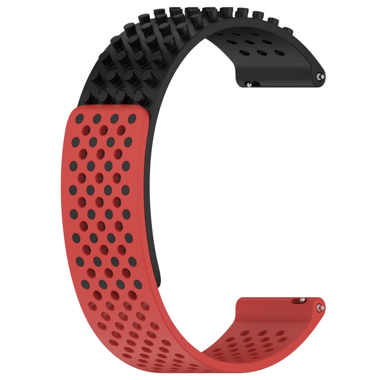 Para Amazfit Bip 5 Correa de reloj de silicona con puntos 3D transpirables  con orificios de 22 mm (negro + rojo)