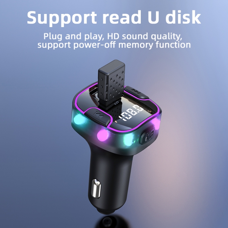 C49 con puerto tipo C + USB Transmisor FM Adaptador Bluetooth para coche  Luz ambiental Reproductor de música MP3