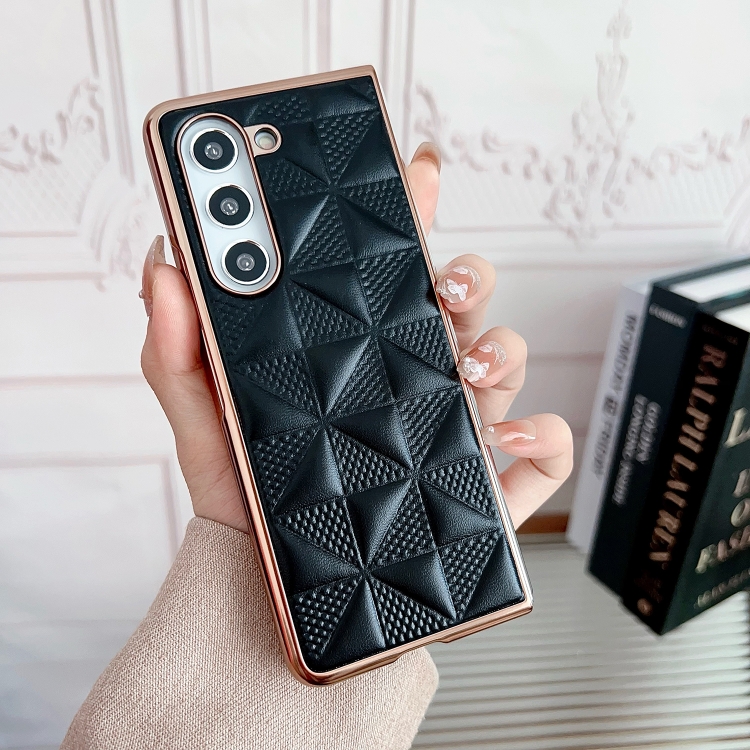 For Samsung Galaxy Z Fold5 5G Plating Plaid PU All-inclusive Shockproof Phone Case(Black) For Samsung Galaxy Z Fold5 5G Plating Plaid PU All-inclusive Shockproof Phone Case(Black)