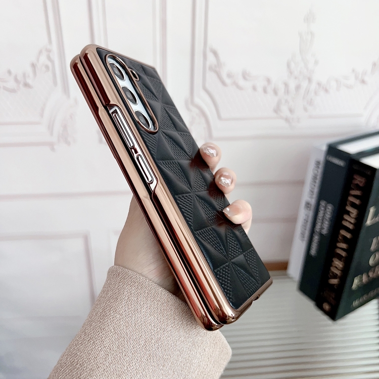 For Samsung Galaxy Z Fold5 5G Plating Plaid PU All-inclusive Shockproof Phone Case(Black) For Samsung Galaxy Z Fold5 5G Plating Plaid PU All-inclusive Shockproof Phone Case(Black)