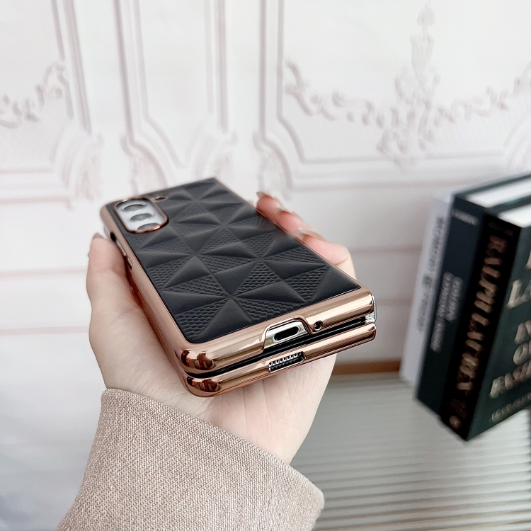 For Samsung Galaxy Z Fold5 5G Plating Plaid PU All-inclusive Shockproof Phone Case(Black) For Samsung Galaxy Z Fold5 5G Plating Plaid PU All-inclusive Shockproof Phone Case(Black)