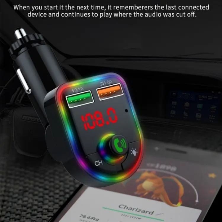 Cargador Bluetooth MP3 para coche con luz ambiental convertidor