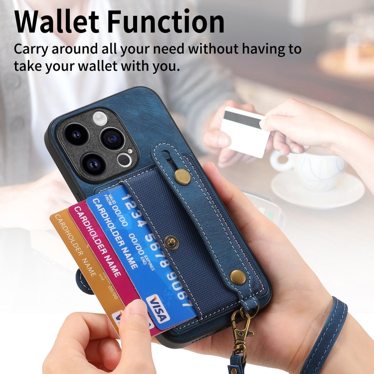 For iPhone 14 Plus Retro Cross Wristband Wallet Leather Back Phone Case(Blue) For iPhone 14 Plus Retro Cross Wristband Wallet Leather Back Phone Case(Blue)