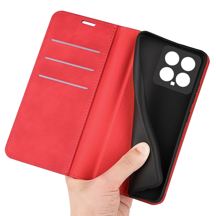 For Xiaomi 14 Retro-skin Magnetic Suction Leather Phone Case(Red)