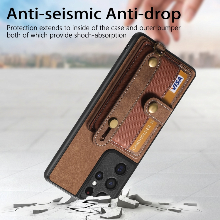 For Samsung Galaxy S21 Ultra 5G Retro Cross Wristband Wallet Leather Back Phone Case(Brown) For Samsung Galaxy S21 Ultra 5G Retro Cross Wristband Wallet Leather Back Phone Case(Brown)