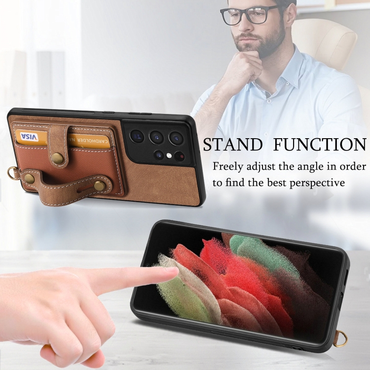 For Samsung Galaxy S21 Ultra 5G Retro Cross Wristband Wallet Leather Back Phone Case(Brown) For Samsung Galaxy S21 Ultra 5G Retro Cross Wristband Wallet Leather Back Phone Case(Brown)
