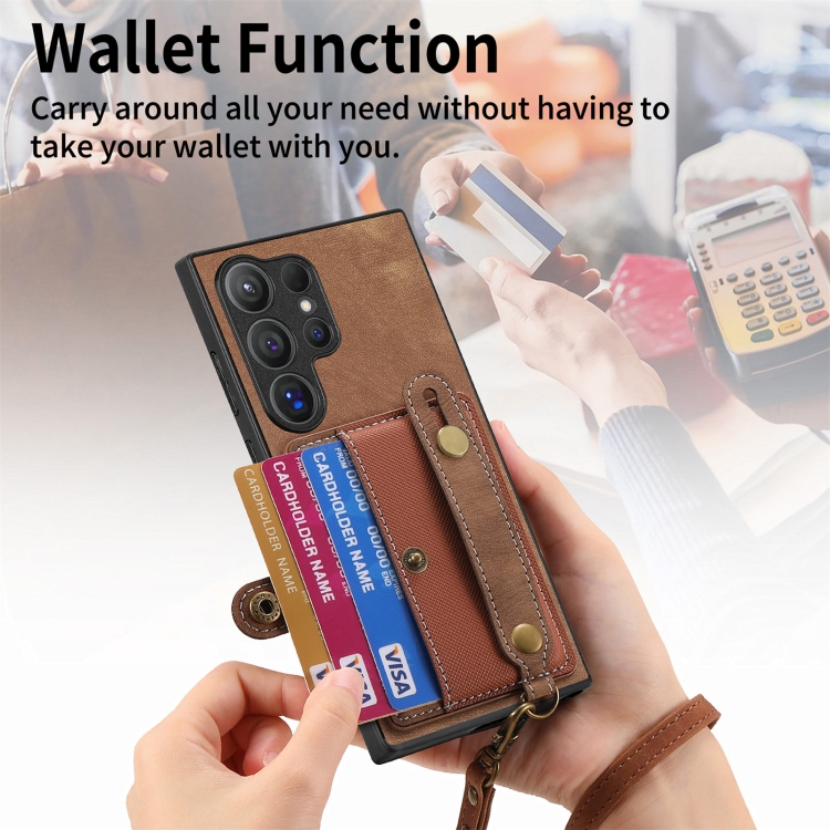 For Samsung Galaxy S24 Ultra 5G Retro Cross Wristband Wallet Leather Back Phone Case(Brown) For Samsung Galaxy S24 Ultra 5G Retro Cross Wristband Wallet Leather Back Phone Case(Brown)