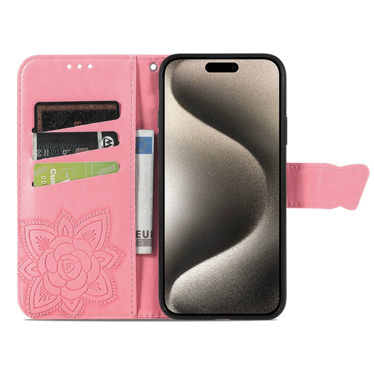 For iPhone 16 Pro Butterfly Love Flower Embossed Leather Phone Case(Pink) For iPhone 16 Pro Butterfly Love Flower Embossed Leather Phone Case(Pink)
