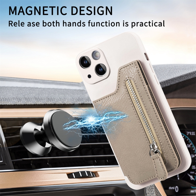 For iPhone 14 Zipper Wallet Leather Back Shockproof Phone Case(Khaki) For iPhone 14 Zipper Wallet Leather Back Shockproof Phone Case(Khaki)
