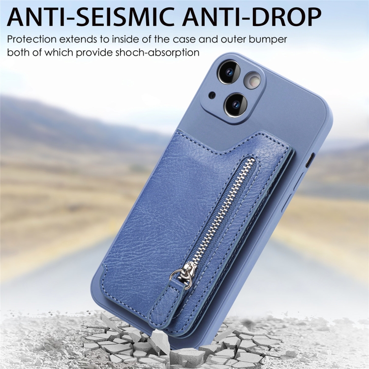 For iPhone 14 Pro Zipper Wallet Leather Back Shockproof Phone Case(Blue) For iPhone 14 Pro Zipper Wallet Leather Back Shockproof Phone Case(Blue)