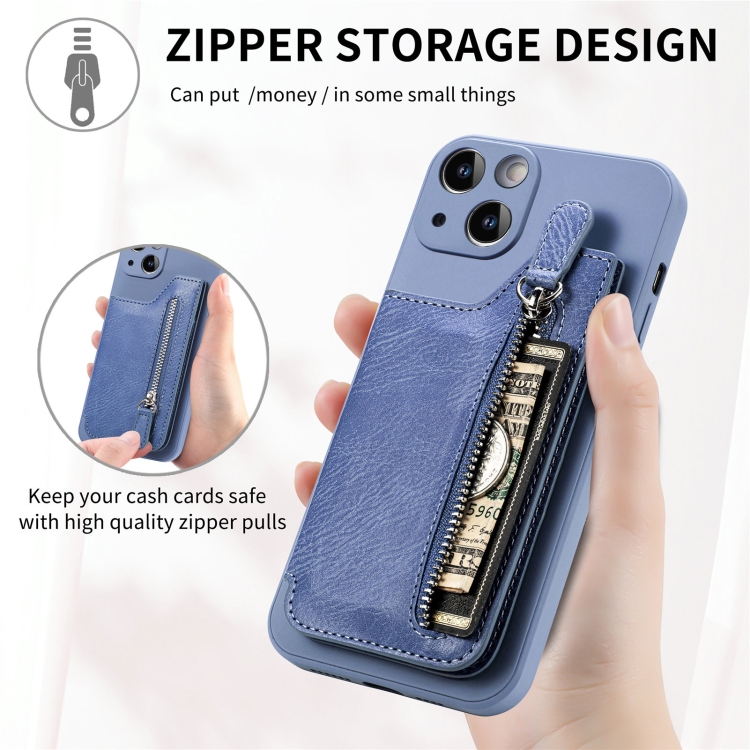 For iPhone 14 Pro Zipper Wallet Leather Back Shockproof Phone Case(Blue) For iPhone 14 Pro Zipper Wallet Leather Back Shockproof Phone Case(Blue)