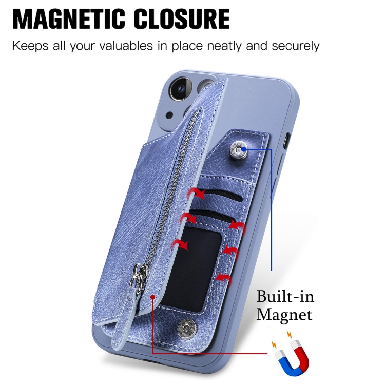 For iPhone 14 Pro Zipper Wallet Leather Back Shockproof Phone Case(Blue) For iPhone 14 Pro Zipper Wallet Leather Back Shockproof Phone Case(Blue)
