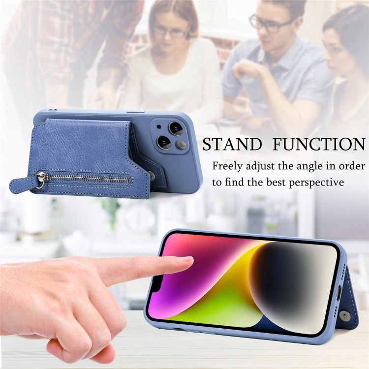 For iPhone 14 Pro Zipper Wallet Leather Back Shockproof Phone Case(Blue) For iPhone 14 Pro Zipper Wallet Leather Back Shockproof Phone Case(Blue)
