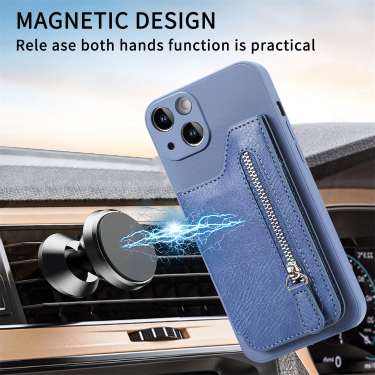 For iPhone 14 Pro Zipper Wallet Leather Back Shockproof Phone Case(Blue) For iPhone 14 Pro Zipper Wallet Leather Back Shockproof Phone Case(Blue)