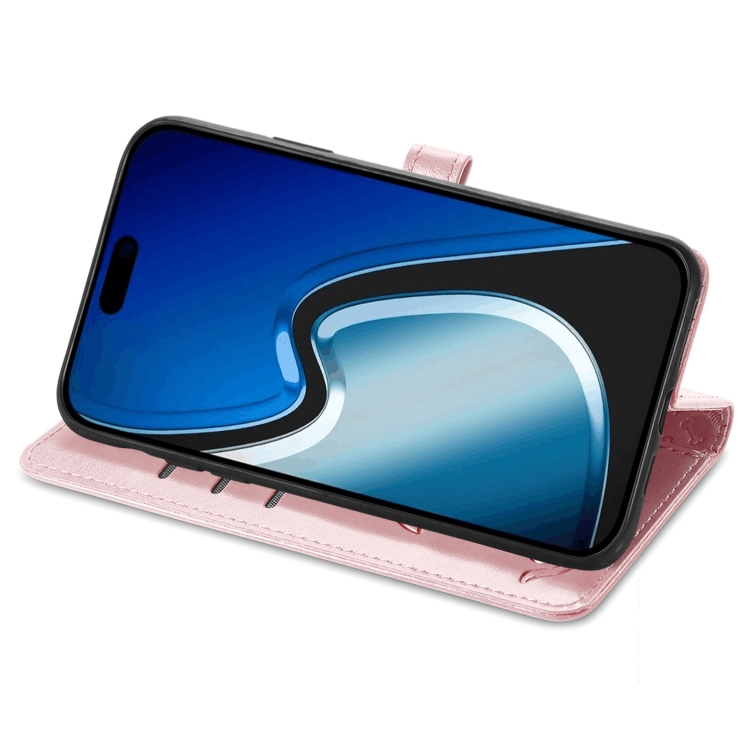 For iPhone 15 Plus Cat and Dog Embossed Leather Phone Case(Rose Gold) For iPhone 15 Plus Cat and Dog Embossed Leather Phone Case(Rose Gold)