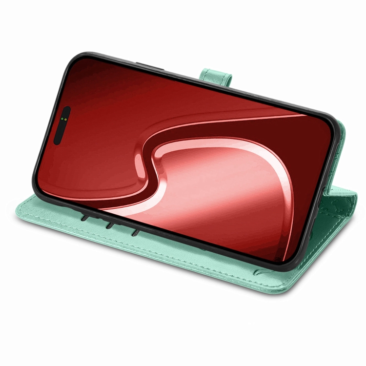 For iPhone 16 Plus Cat and Dog Embossed Leather Phone Case(Green) For iPhone 16 Plus Cat and Dog Embossed Leather Phone Case(Green)