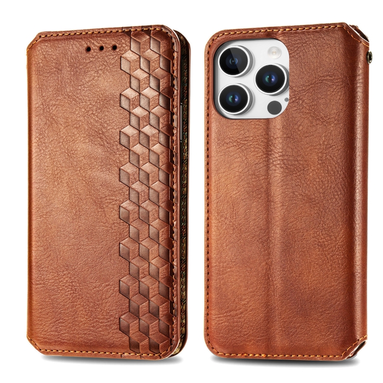 For iPhone 16 Pro Cubic Grid Pressed Magnetic Leather Phone Case(Brown) For iPhone 16 Pro Cubic Grid Pressed Magnetic Leather Phone Case(Brown)