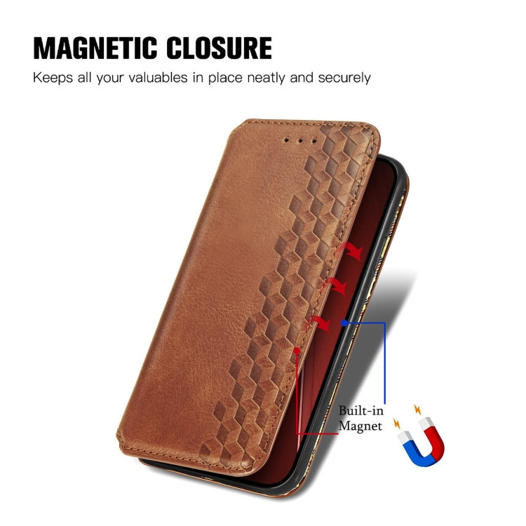 For iPhone 16 Pro Cubic Grid Pressed Magnetic Leather Phone Case(Brown) For iPhone 16 Pro Cubic Grid Pressed Magnetic Leather Phone Case(Brown)