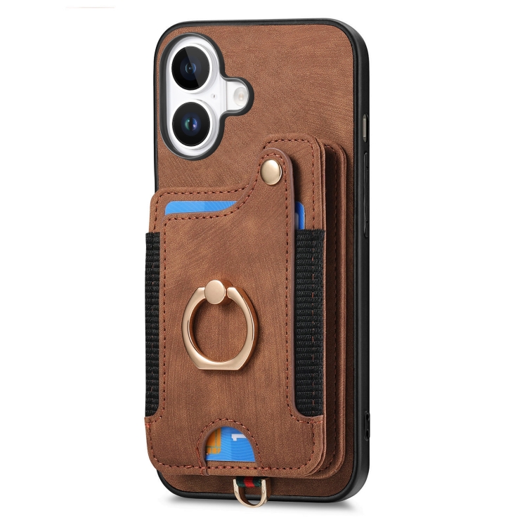 For iPhone 16 Retro Skin-feel Ring Multi-card Wallet Phone Case(Brown) For iPhone 16 Retro Skin-feel Ring Multi-card Wallet Phone Case(Brown)
