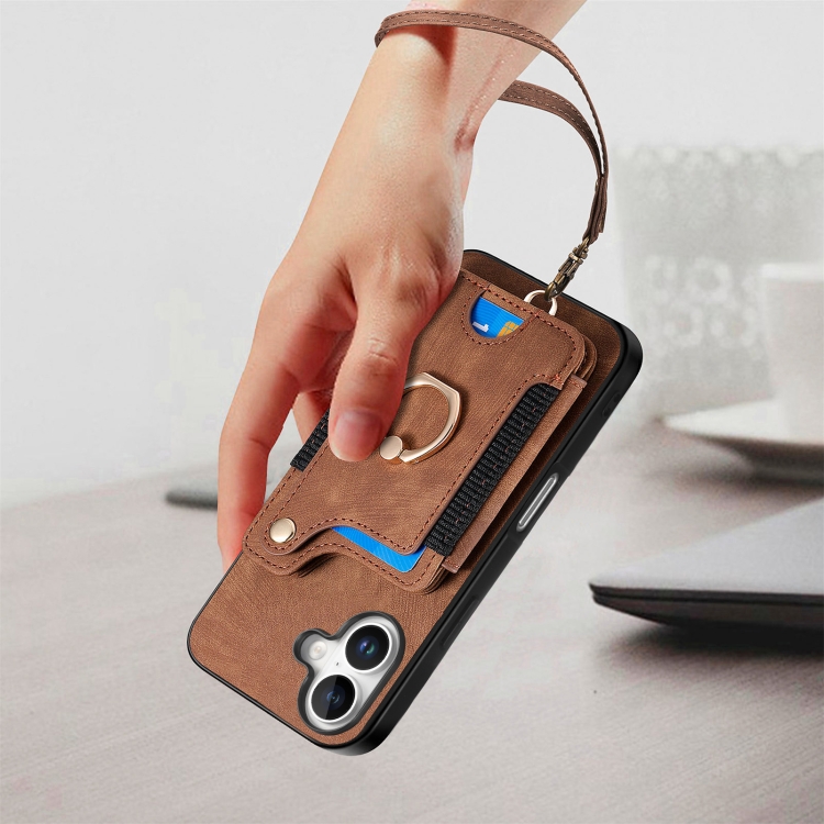 For iPhone 16 Retro Skin-feel Ring Multi-card Wallet Phone Case(Brown) For iPhone 16 Retro Skin-feel Ring Multi-card Wallet Phone Case(Brown)