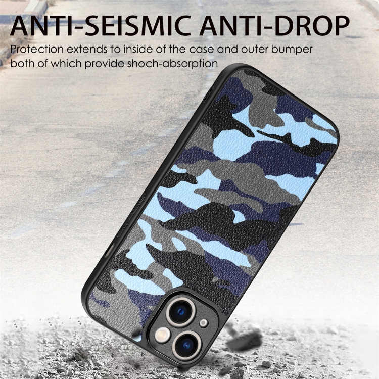 For iPhone 15 Pro Retro Camouflage Leather Back Phone Case(Blue) For iPhone 15 Pro Retro Camouflage Leather Back Phone Case(Blue)