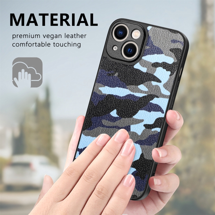 For iPhone 15 Pro Retro Camouflage Leather Back Phone Case(Blue) For iPhone 15 Pro Retro Camouflage Leather Back Phone Case(Blue)