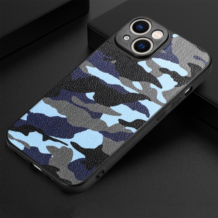 For iPhone 15 Pro Retro Camouflage Leather Back Phone Case(Blue) For iPhone 15 Pro Retro Camouflage Leather Back Phone Case(Blue)