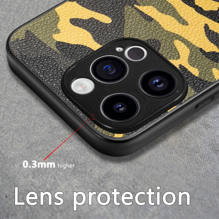 For iPhone 15 Retro Camouflage Leather Back Phone Case(Yellow) For iPhone 15 Retro Camouflage Leather Back Phone Case(Yellow)
