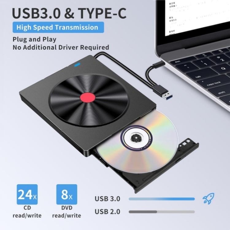 052 USB + Type-C Graveur DVD Carte SD / TF Lisible Enregistreur de