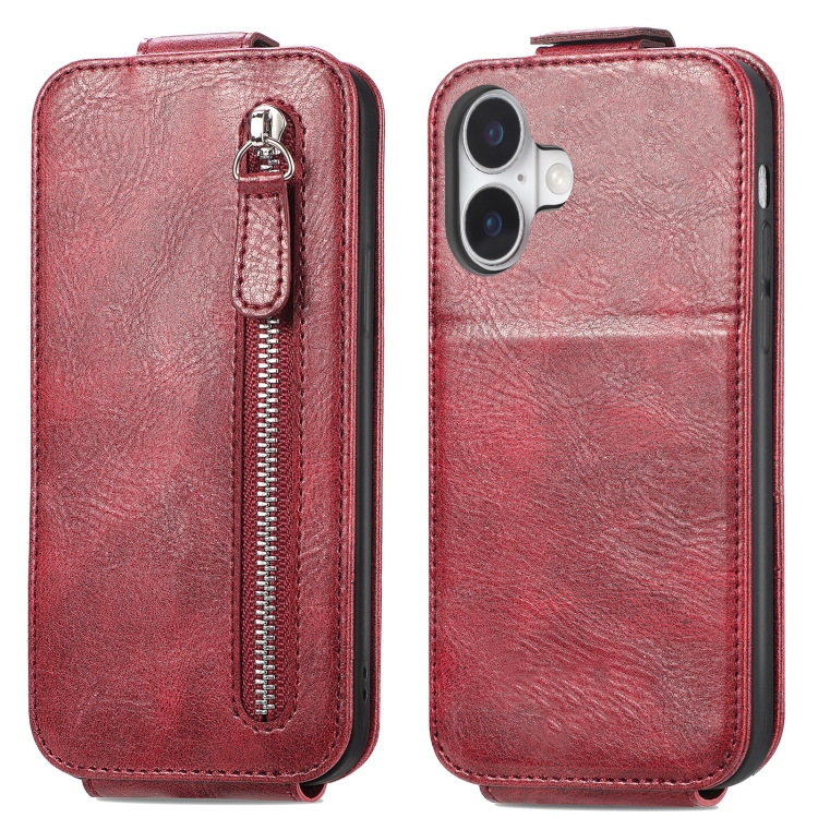 For iPhone 16 Zipper Wallet Vertical Flip Leather Phone Case(Red) For iPhone 16 Zipper Wallet Vertical Flip Leather Phone Case(Red)