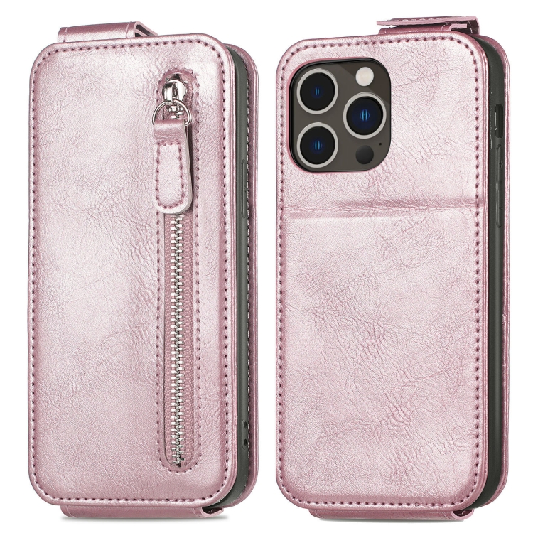 For iPhone 16 Pro Zipper Wallet Vertical Flip Leather Phone Case(Rose Gold) For iPhone 16 Pro Zipper Wallet Vertical Flip Leather Phone Case(Rose Gold)