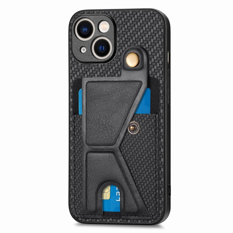 For iPhone 15 Carbon Fiber Wallet Flip Card K-shaped Holder Phone Case(Black) For iPhone 15 Carbon Fiber Wallet Flip Card K-shaped Holder Phone Case(Black)