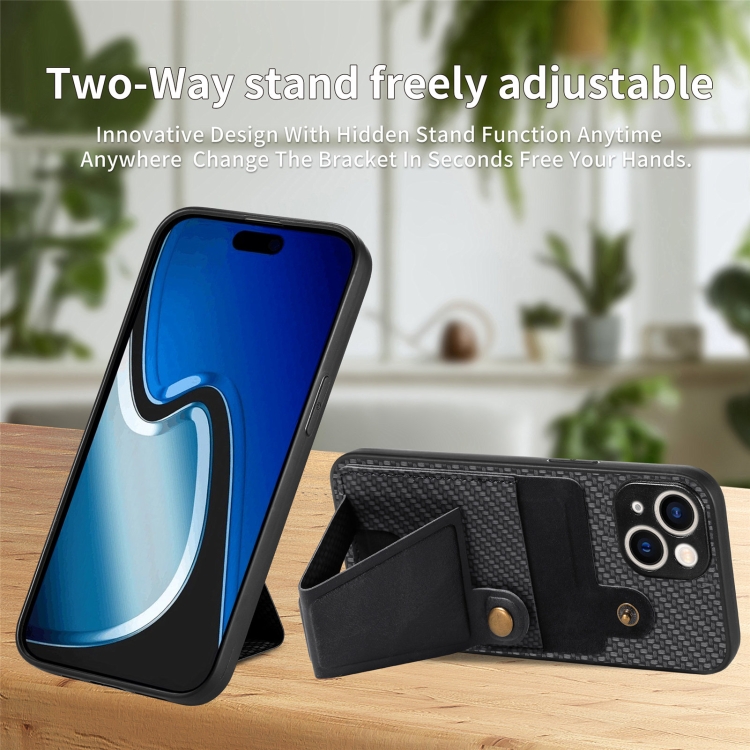 For iPhone 15 Carbon Fiber Wallet Flip Card K-shaped Holder Phone Case(Black) For iPhone 15 Carbon Fiber Wallet Flip Card K-shaped Holder Phone Case(Black)