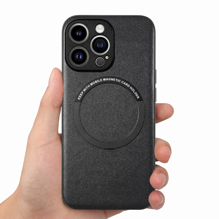 For iPhone 15 Pro Solid Color Leather Skin Back Phone Case(Black) For iPhone 15 Pro Solid Color Leather Skin Back Phone Case(Black)