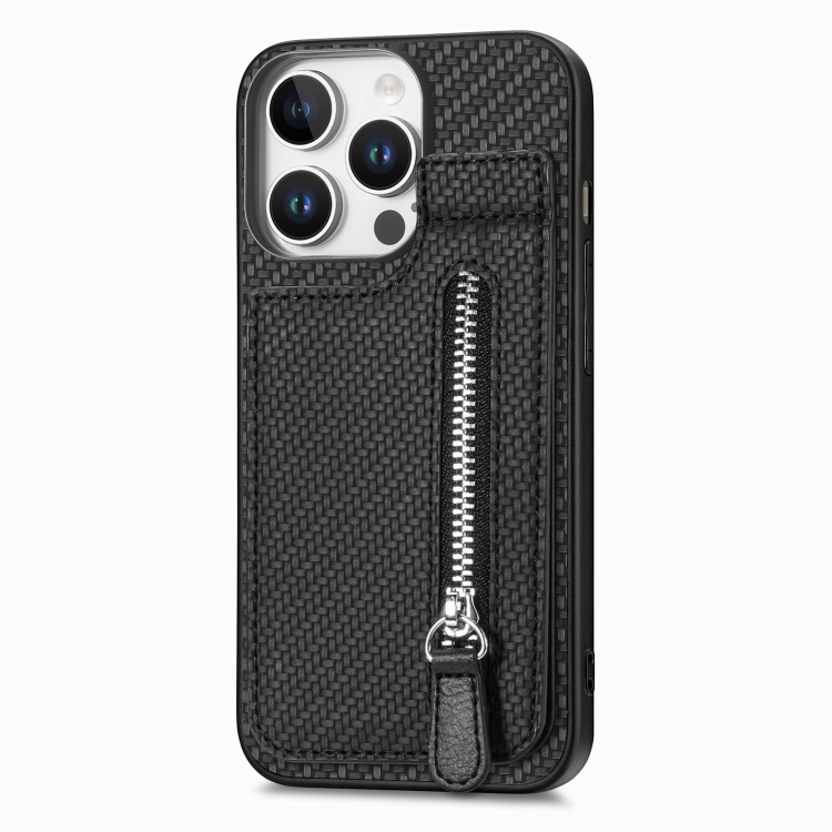 For iPhone 16 Pro Carbon Fiber Vertical Flip Zipper Phone Case(Black) For iPhone 16 Pro Carbon Fiber Vertical Flip Zipper Phone Case(Black)