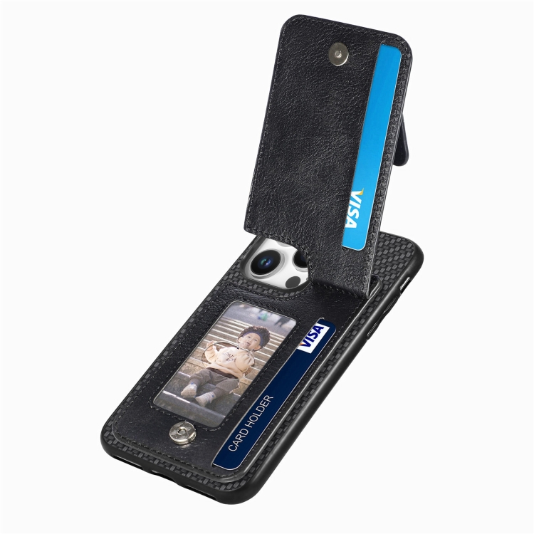 For iPhone 16 Pro Carbon Fiber Vertical Flip Zipper Phone Case(Black) For iPhone 16 Pro Carbon Fiber Vertical Flip Zipper Phone Case(Black)